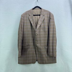 Q Custom Clothier Mens Brown Plaid Loro Piana Fabric Suit Blazer Size XL